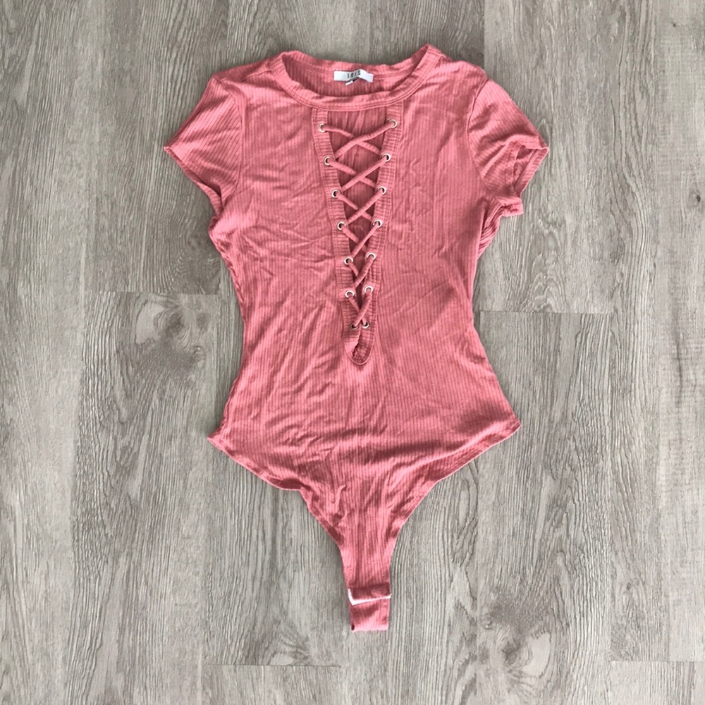 Pink Coral T-shirt Body suit sexy lace up